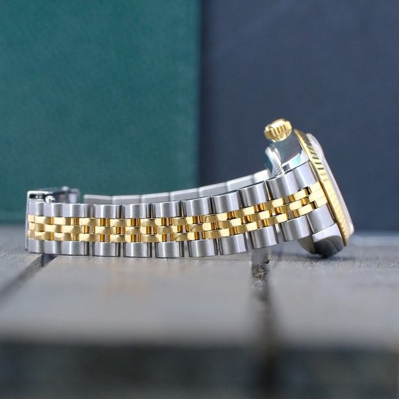 ROLEX LADIES DATEJUST 18KY GOLD STEEL WATCH 69173 GREY ROMAN DIAL FLUTED 26MM main image 5